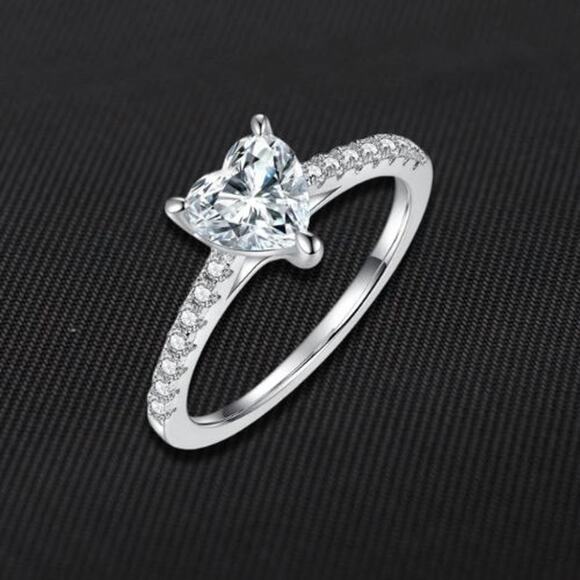 Moissanite Heart Engagement Ring Gemstone Hidden Halo CZ Sterling Silver 6 NWT